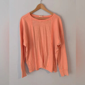Easel raw hem crew neck pink light weight sweatshirt cotton ribbed panels
